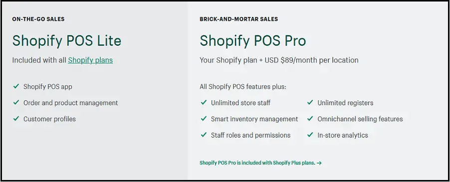 Shopify Point Of Sale Lite & Shopify Point Of Sale Pro Pricing